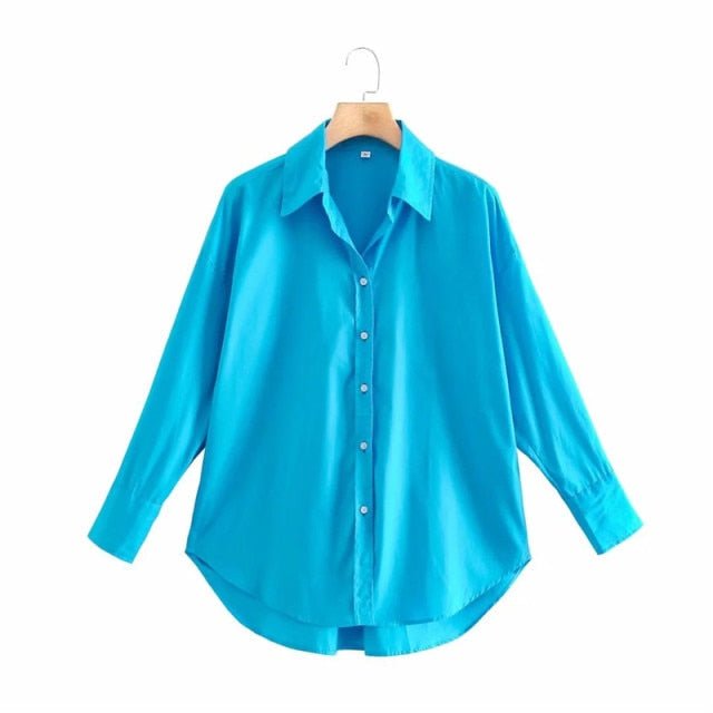 TRAF Top Button Down Turn Down Collared Shirt - My She Shop