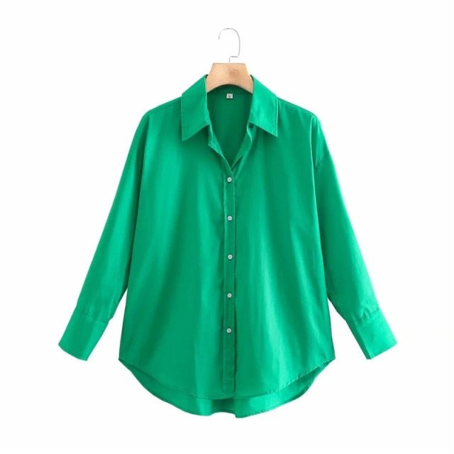 TRAF Top Button Down Turn Down Collared Shirt - My She Shop