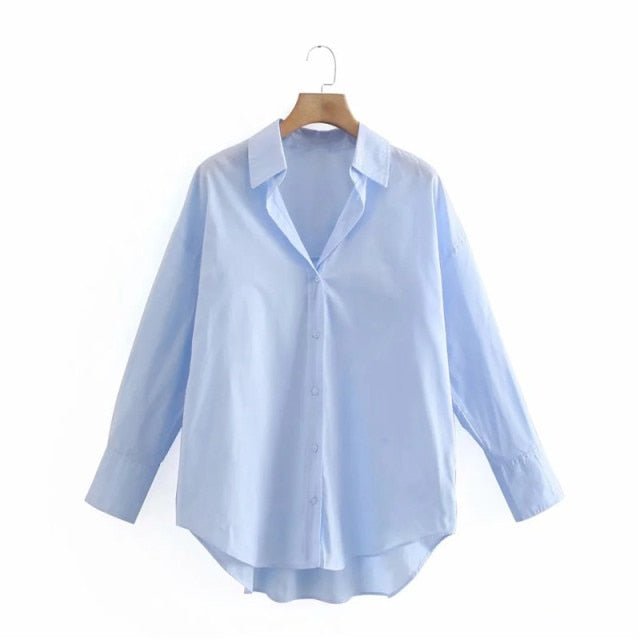 TRAF Top Button Down Turn Down Collared Shirt - My She Shop