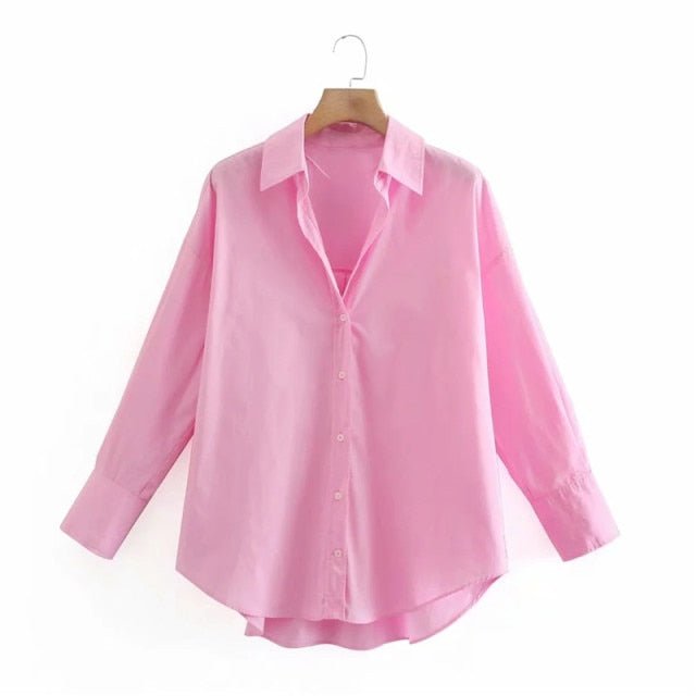 TRAF Top Button Down Turn Down Collared Shirt - My She Shop