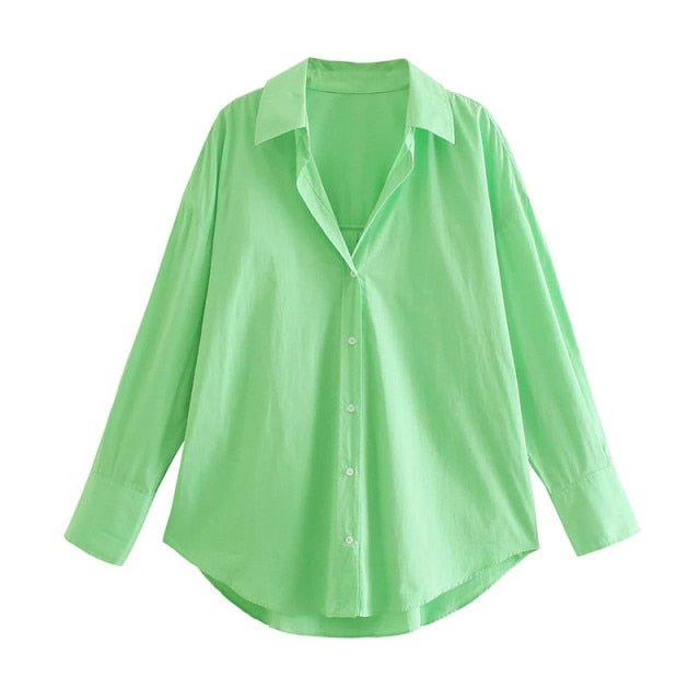 TRAF Top Button Down Turn Down Collared Shirt - My She Shop