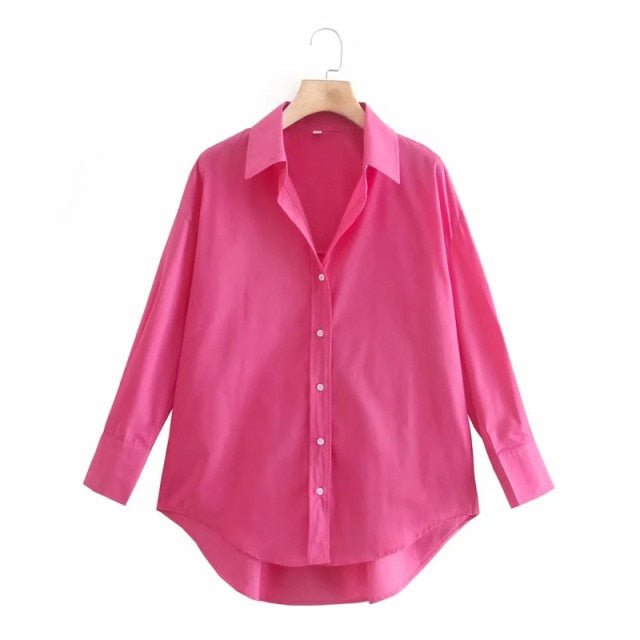 TRAF Top Button Down Turn Down Collared Shirt - My She Shop