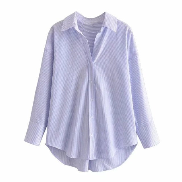 TRAF Top Button Down Turn Down Collared Shirt - My She Shop