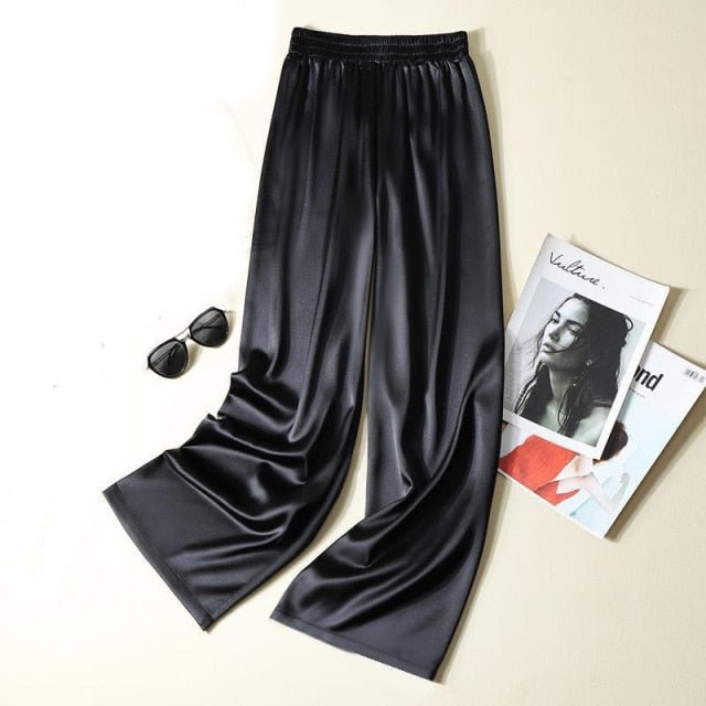 UNIREAL Wonderful Satin Wide-Leg High Elastic Waist Palazzo Style Pants - My She Shop