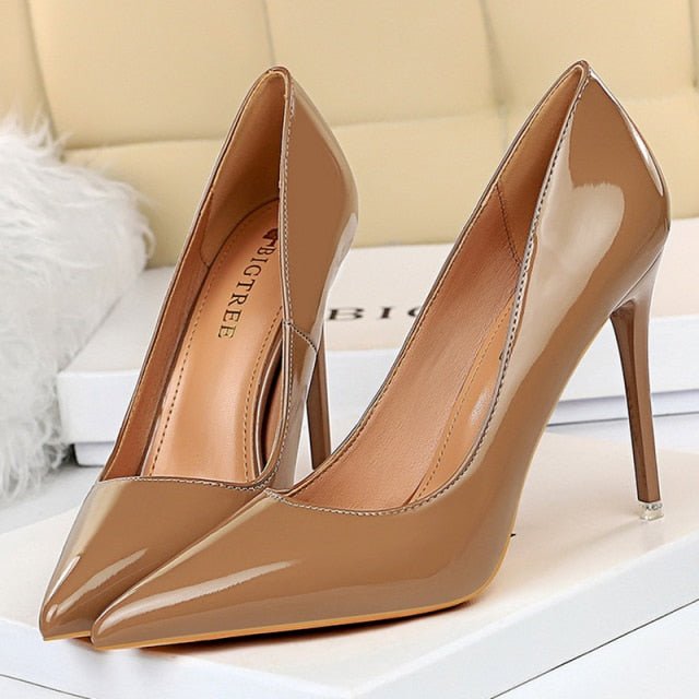 URWORTHIT Faux Leather High Heels Pointed Toe Stiletto Shoes - My She Shop