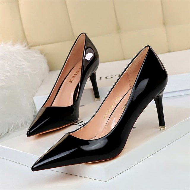 URWORTHIT Faux Leather High Heels Pointed Toe Stiletto Shoes - My She Shop