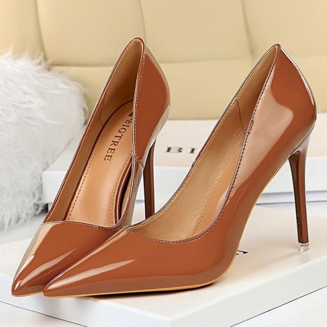 URWORTHIT Faux Leather High Heels Pointed Toe Stiletto Shoes - My She Shop