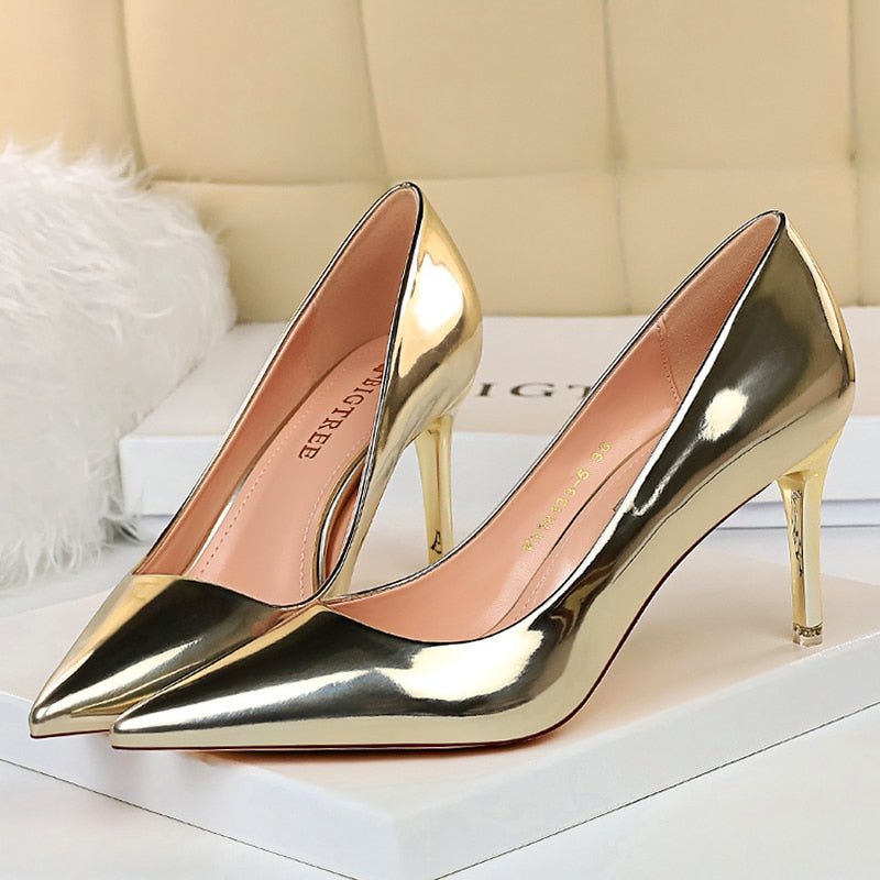 URWORTHIT Faux Leather High Heels Pointed Toe Stiletto Shoes - My She Shop