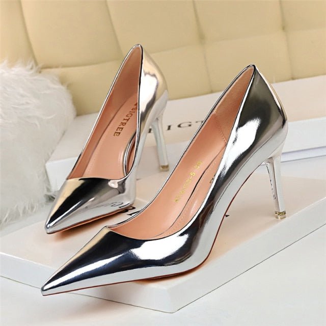 URWORTHIT Faux Leather High Heels Pointed Toe Stiletto Shoes - My She Shop