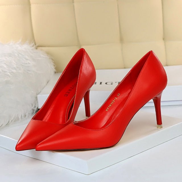 URWORTHIT Faux Leather High Heels Pointed Toe Stiletto Shoes - My She Shop