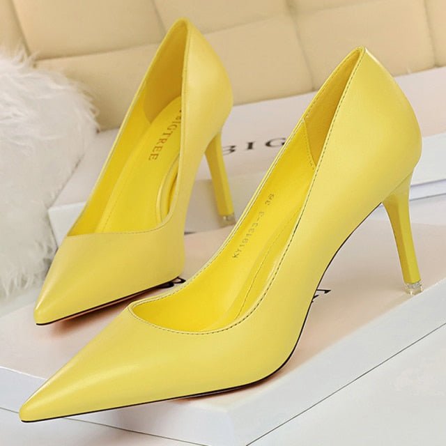 URWORTHIT Faux Leather High Heels Pointed Toe Stiletto Shoes - My She Shop