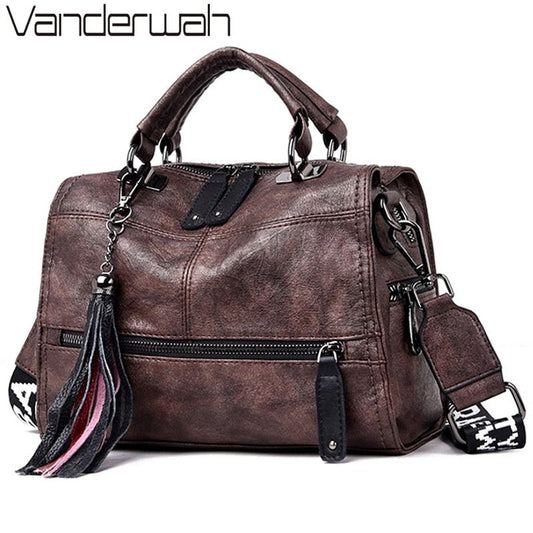 VANDERWAH Leather Messenger Style with Tassels Luxury Shoulder Bag - My She Shop