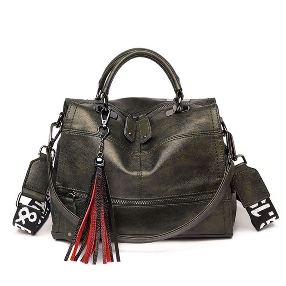 VANDERWAH Leather Messenger Style with Tassels Luxury Shoulder Bag - My She Shop