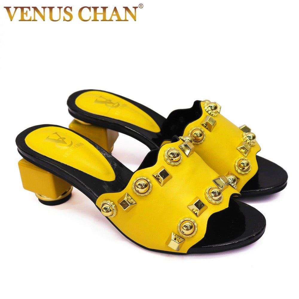 VENUE CHAN Rivet Cool Chunky Heel Slide On Shoes - My She Shop