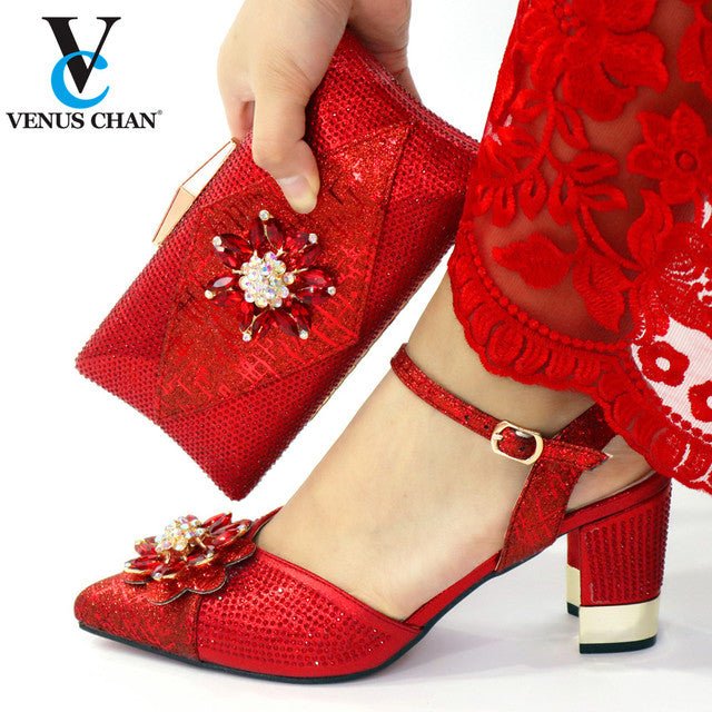 VENUS CHAN Classy Comfort Round Toe Square Heel Buckle Strap Shoes with Matching Bag - My She Shop