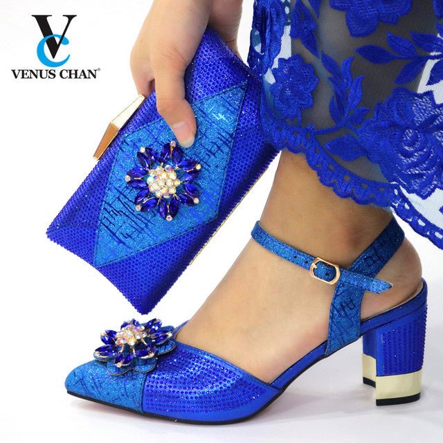 VENUS CHAN Classy Comfort Round Toe Square Heel Buckle Strap Shoes with Matching Bag - My She Shop