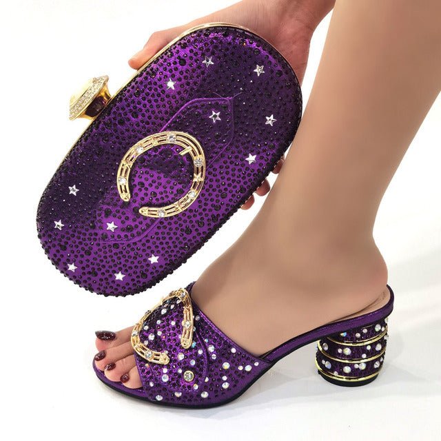 VENUS CHAN Mule Style Bling Slide Shoes with Matching Bag - My She Shop