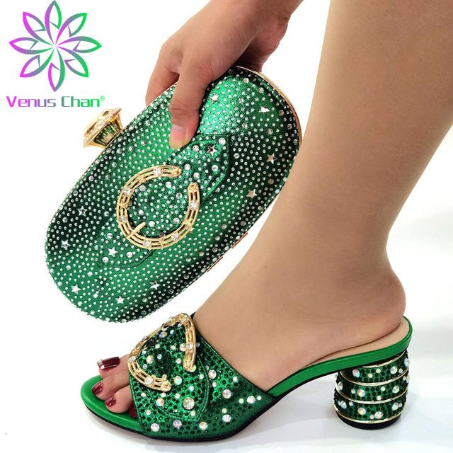 VENUS CHAN Mule Style Bling Slide Shoes with Matching Bag - My She Shop