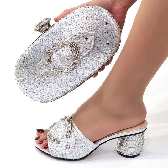 VENUS CHAN Mule Style Bling Slide Shoes with Matching Bag - My She Shop