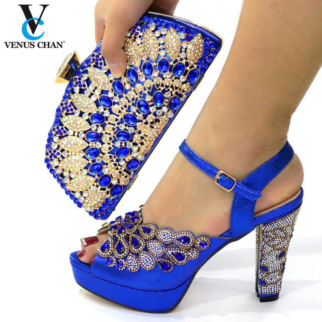 VENUS CHAN Pretty Platform Ankle Strap Chunky Heel Shoes with Matching Bag - My She Shop