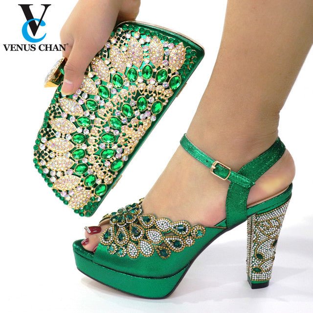 VENUS CHAN Pretty Platform Ankle Strap Chunky Heel Shoes with Matching Bag - My She Shop