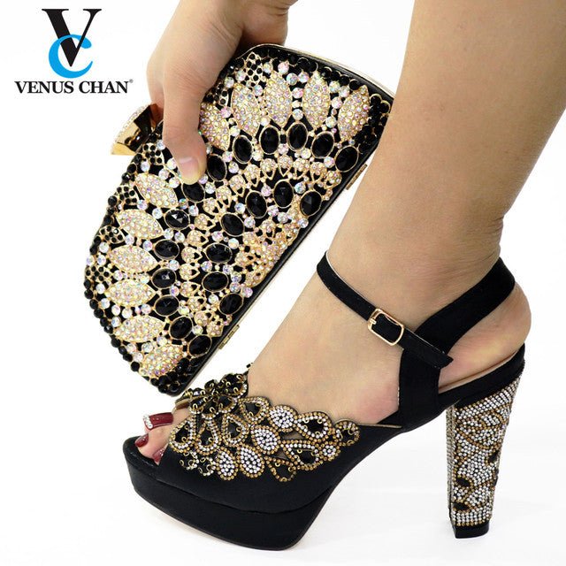 VENUS CHAN Pretty Platform Ankle Strap Chunky Heel Shoes with Matching Bag - My She Shop