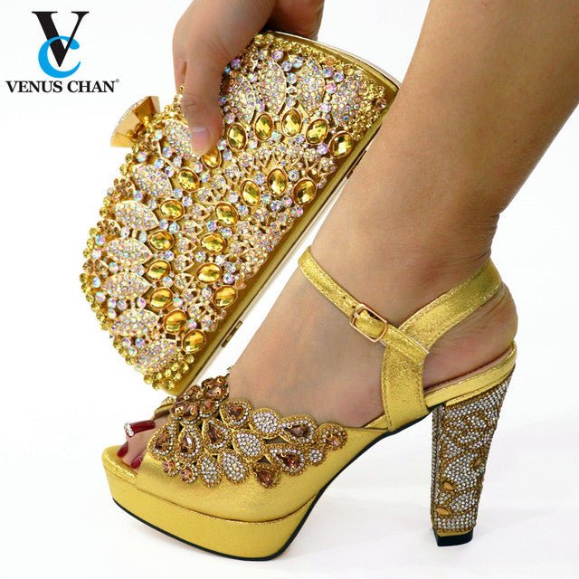 VENUS CHAN Pretty Platform Ankle Strap Chunky Heel Shoes with Matching Bag - My She Shop