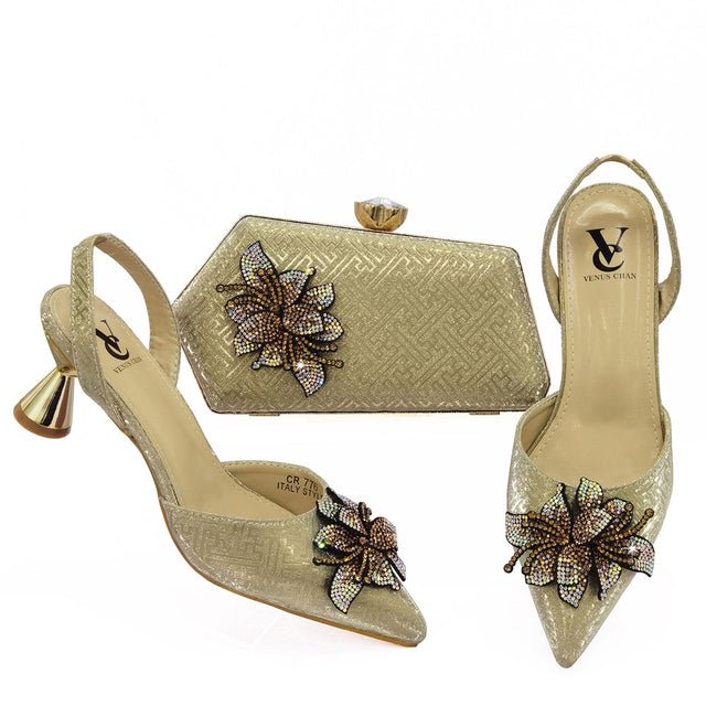 VENUS CHAN Vivacious Low Heel Pointed Slingback Shoes with Matching Bag - My She Shop