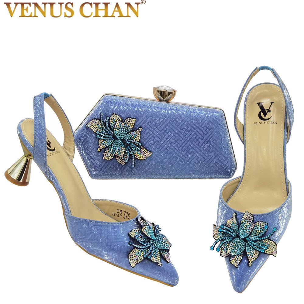 VENUS CHAN Vivacious Low Heel Pointed Slingback Shoes with Matching Bag - My She Shop