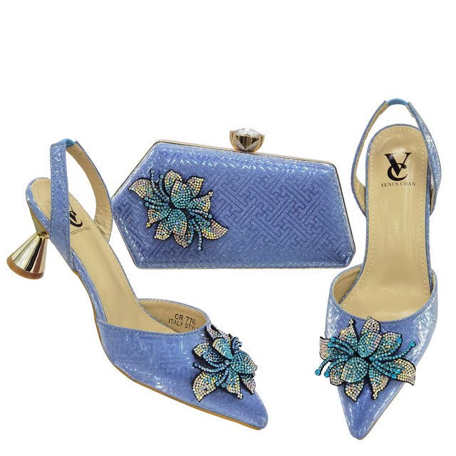 VENUS CHAN Vivacious Low Heel Pointed Slingback Shoes with Matching Bag - My She Shop