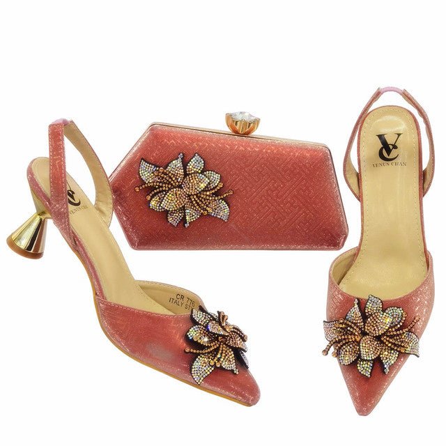 VENUS CHAN Vivacious Low Heel Pointed Slingback Shoes with Matching Bag - My She Shop