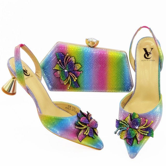 VENUS CHAN Vivacious Low Heel Pointed Slingback Shoes with Matching Bag - My She Shop