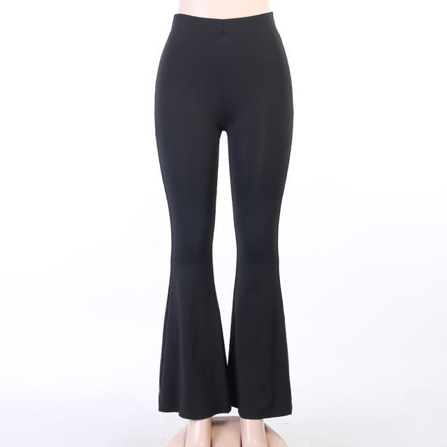 VIIFAA Huggable High Waist Poly-Spandex Flare Bottom Pants - My She Shop