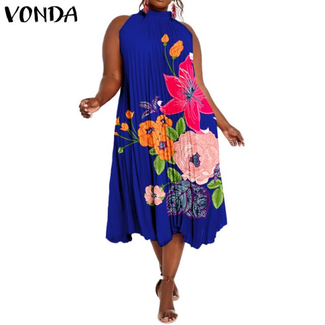 VONDA Satin and Silk Sleeveless Stand Collar Poly-Spandex Befree Dress - My She Shop