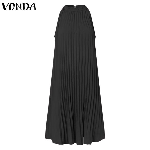 VONDA Satin and Silk Sleeveless Stand Collar Poly-Spandex Befree Dress - My She Shop