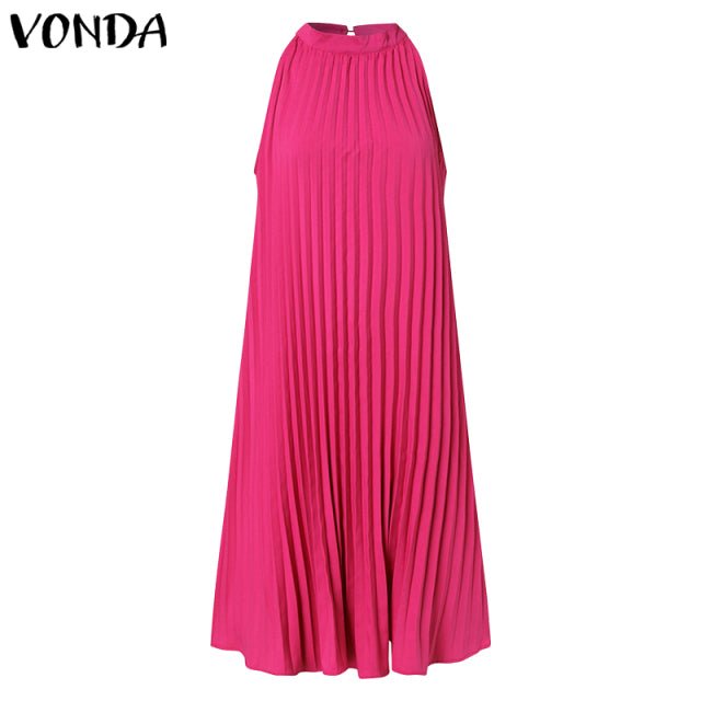 VONDA Satin and Silk Sleeveless Stand Collar Poly-Spandex Befree Dress - My She Shop