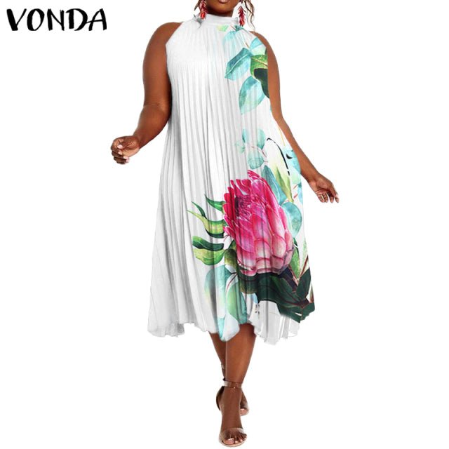 VONDA Satin and Silk Sleeveless Stand Collar Poly-Spandex Befree Dress - My She Shop