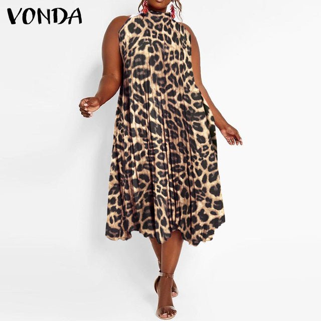 VONDA Satin and Silk Sleeveless Stand Collar Poly-Spandex Befree Dress - My She Shop