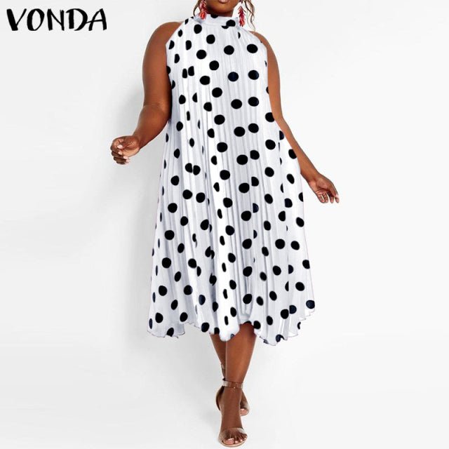 VONDA Satin and Silk Sleeveless Stand Collar Poly-Spandex Befree Dress - My She Shop