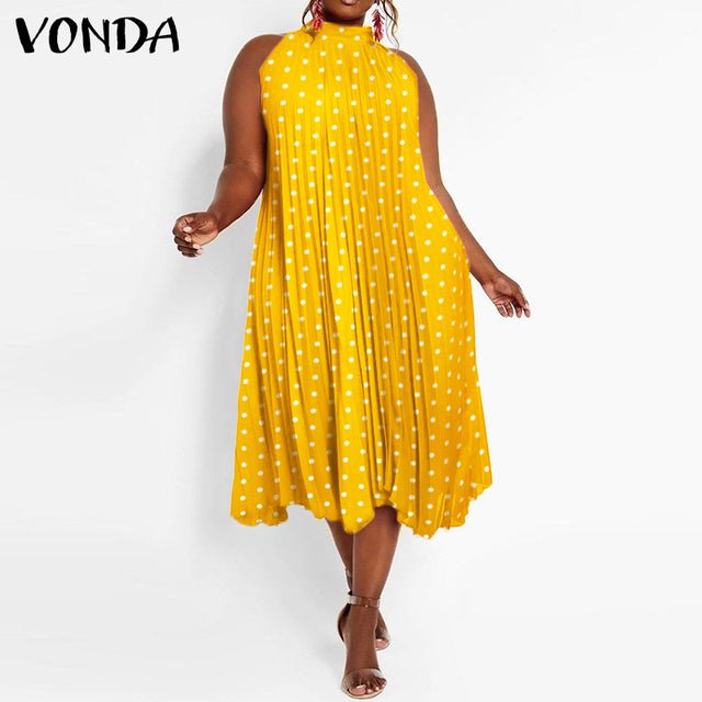 VONDA Satin and Silk Sleeveless Stand Collar Poly-Spandex Befree Dress - My She Shop