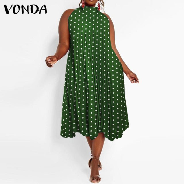 VONDA Satin and Silk Sleeveless Stand Collar Poly-Spandex Befree Dress - My She Shop