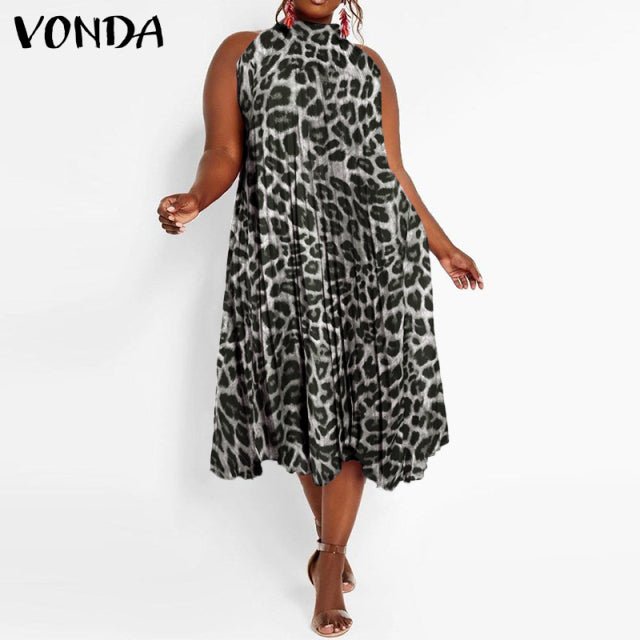 VONDA Satin and Silk Sleeveless Stand Collar Poly-Spandex Befree Dress - My She Shop