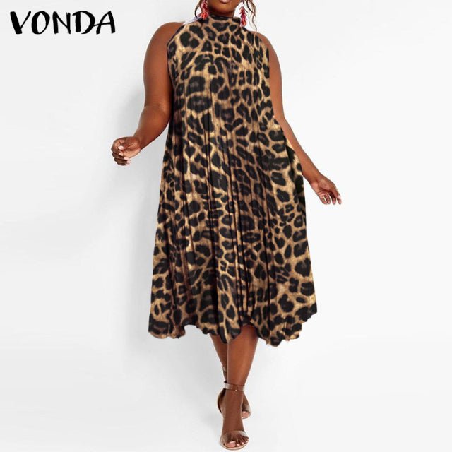 VONDA Satin and Silk Sleeveless Stand Collar Poly-Spandex Befree Dress - My She Shop