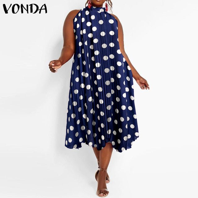 VONDA Satin and Silk Sleeveless Stand Collar Poly-Spandex Befree Dress - My She Shop