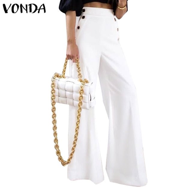 VONDA Vivacious Poly-Spandex Blend Wide Leg Faux Zipper Pants - My She Shop