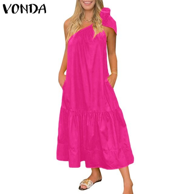 VONDA Vivacious Ruffled One Shoulder with Pocket Dress - My She Shop