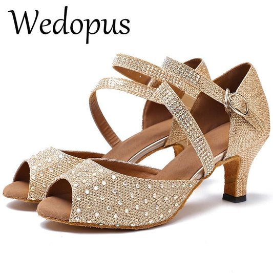 WEDOPUS Go-Go Glitter Faux Diamond Ballroom Soft Bottom Dance Shoes - My She Shop