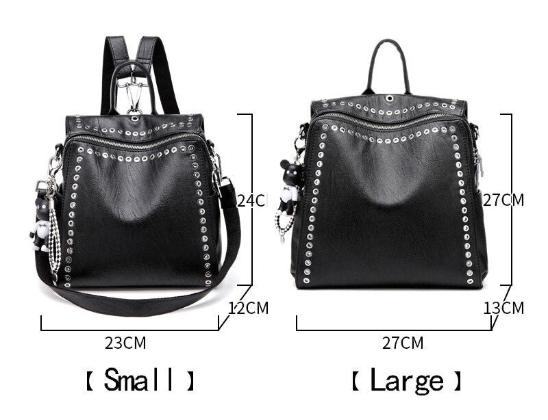 Wonderfully Waterproof Genuine Leather Rivet Multifunctional Backpack - My She Shop