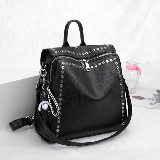 Wonderfully Waterproof Genuine Leather Rivet Multifunctional Backpack - My She Shop