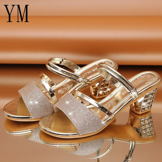 YM Low and Lovely Square Studded Heel Ankle Strap Sandals - My She Shop